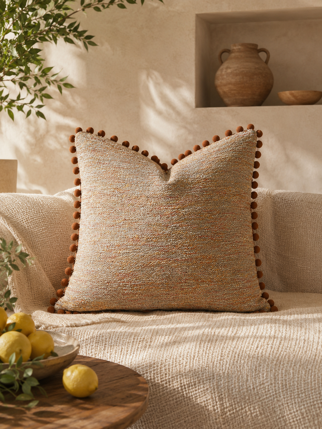 Capa de almofada com pompons em estilo jacquard Elira