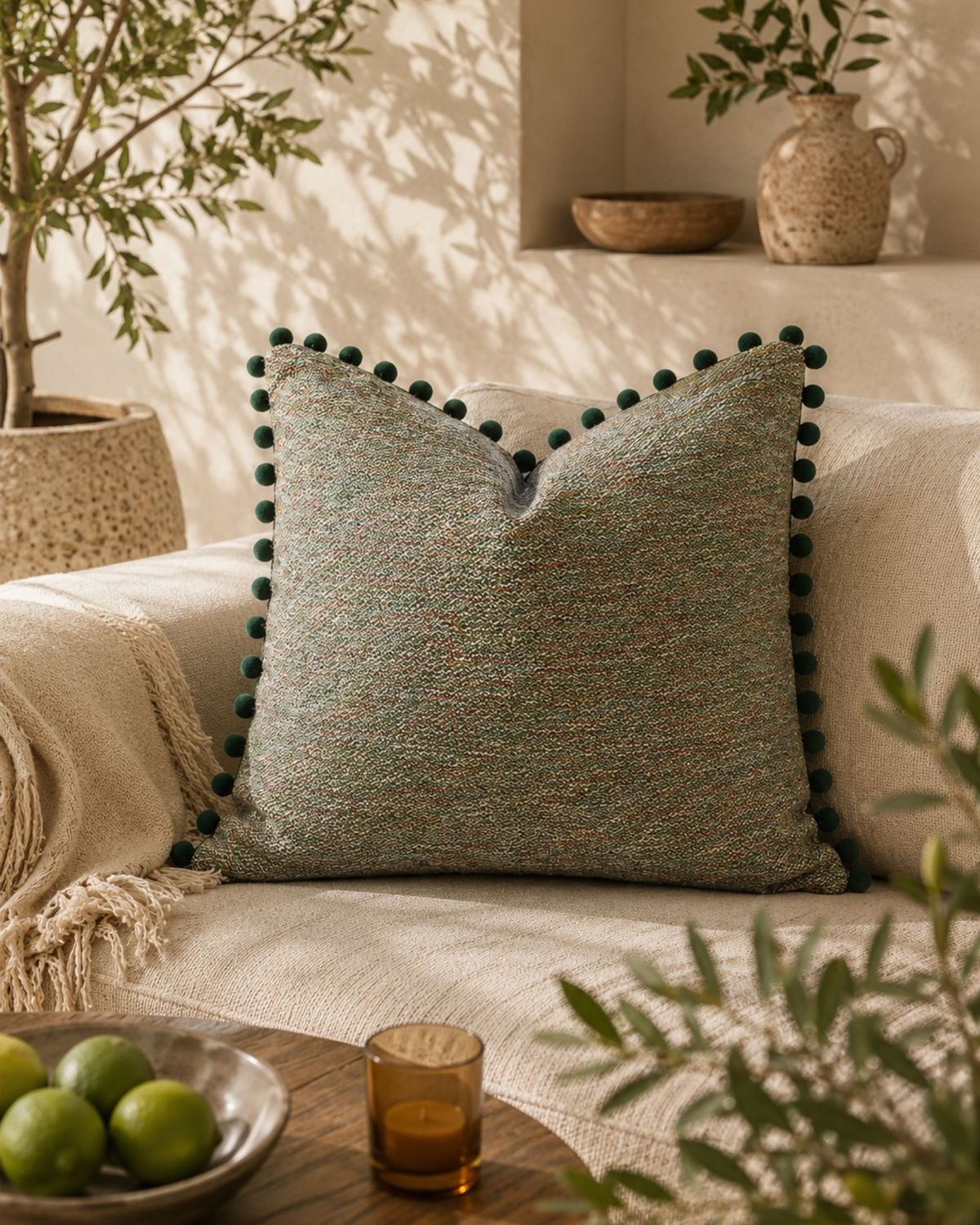 Capa de almofada com pompons em estilo jacquard Elira