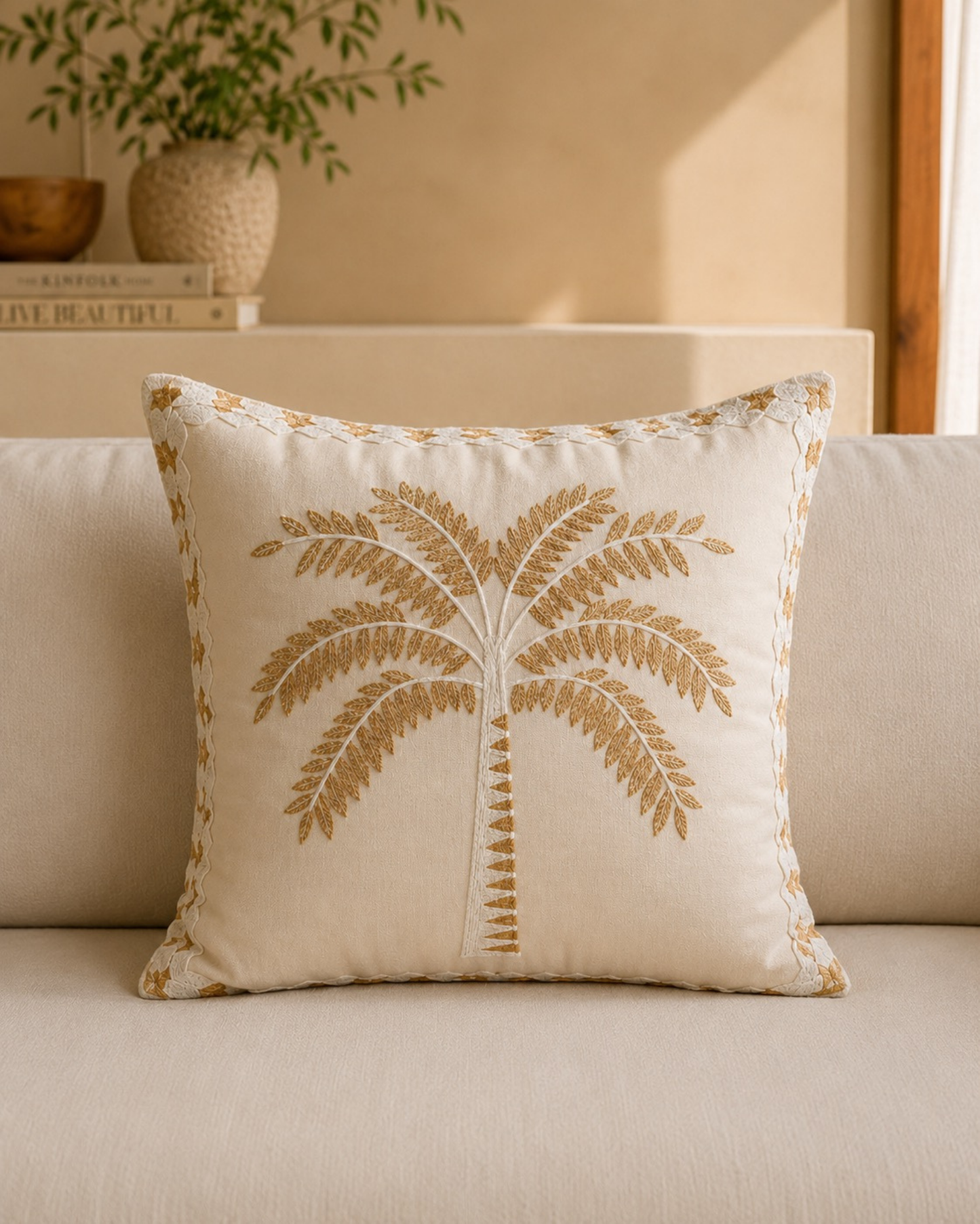 Capa de almofada com padrão de palmeira bordada Palma