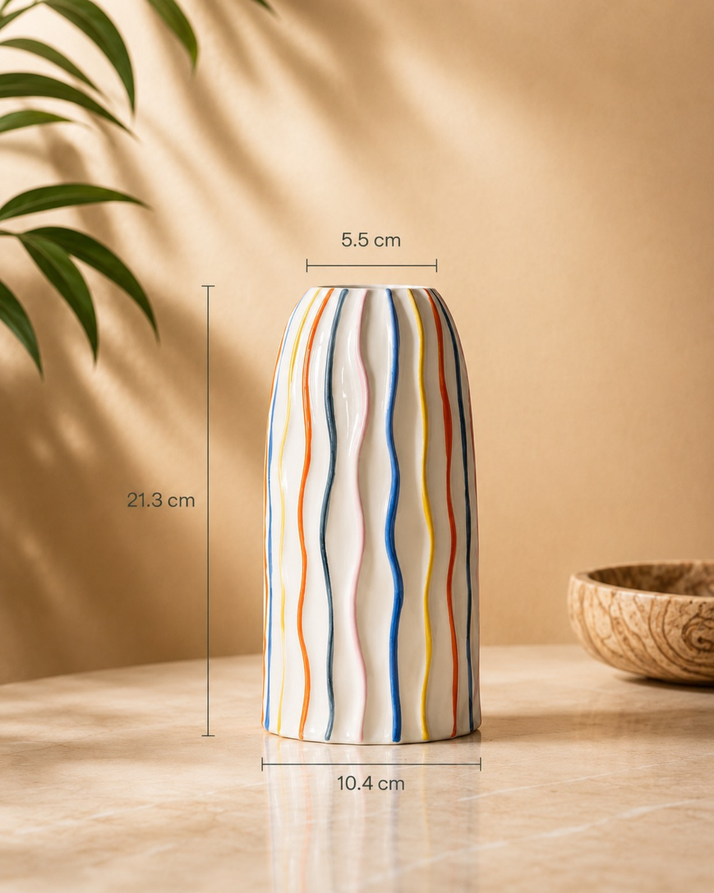 Vasos em cerâmica com riscas coloridas Calyphe