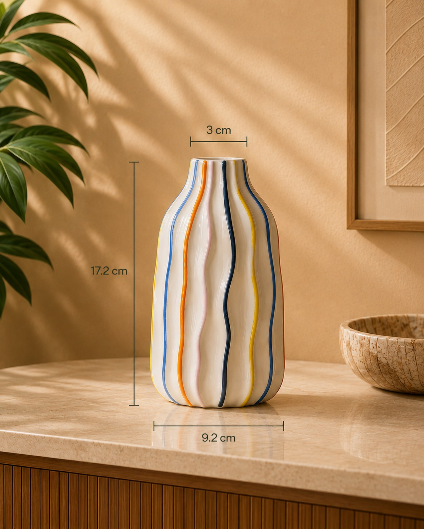 Vasos em cerâmica com riscas coloridas Calyphe