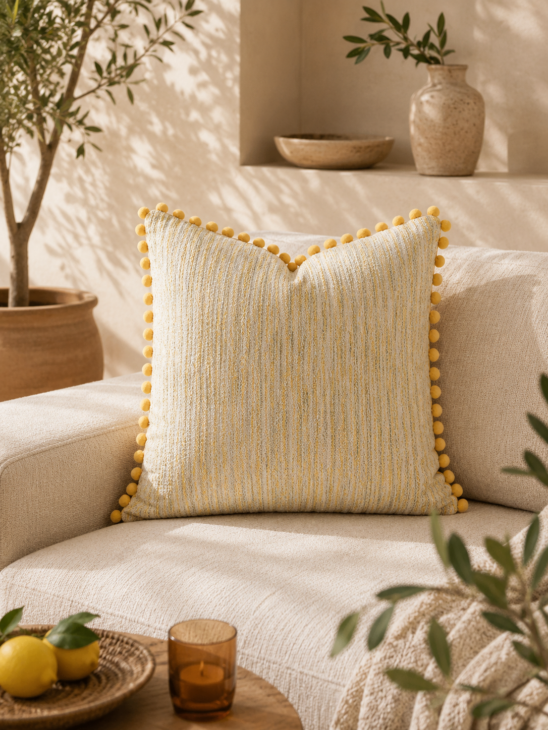 Capa de almofada com pompons em estilo jacquard Elira