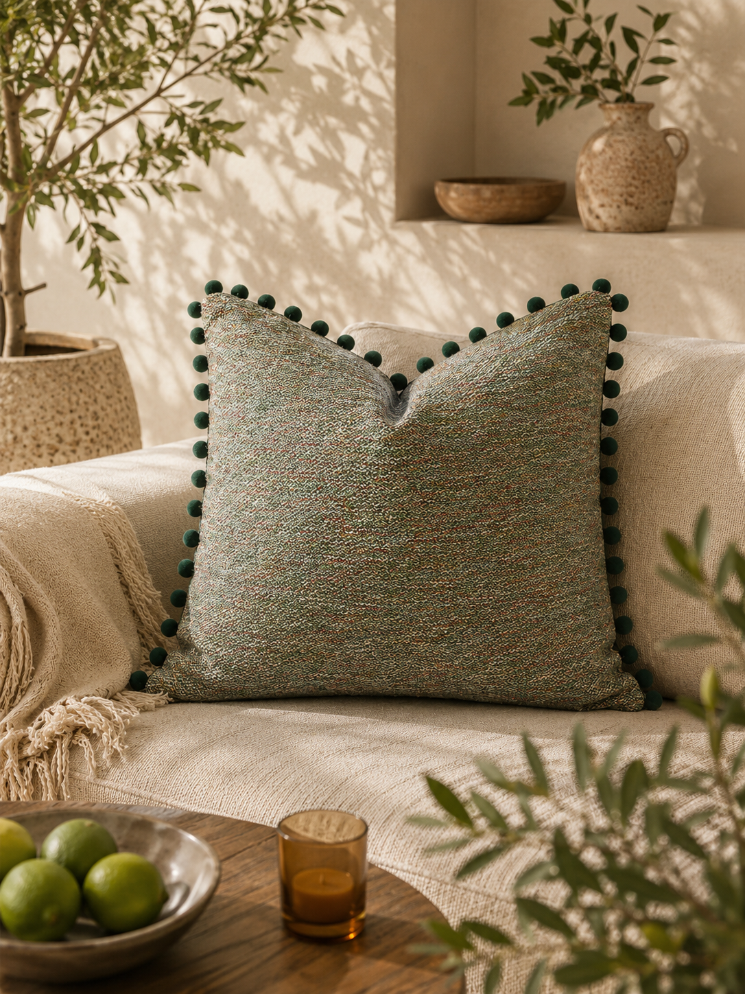Capa de almofada com pompons em estilo jacquard Elira