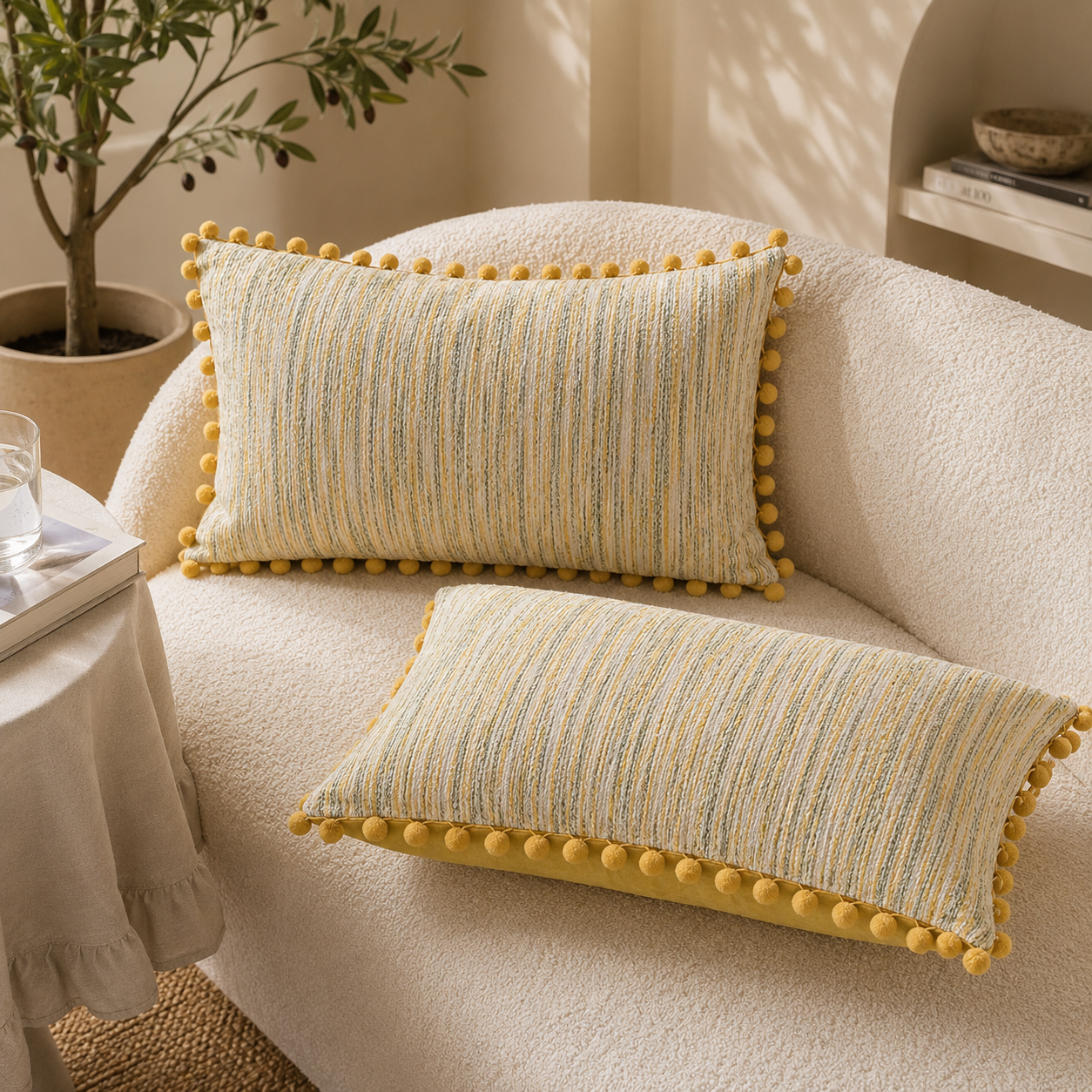 Capa de almofada com pompons em estilo jacquard Elira