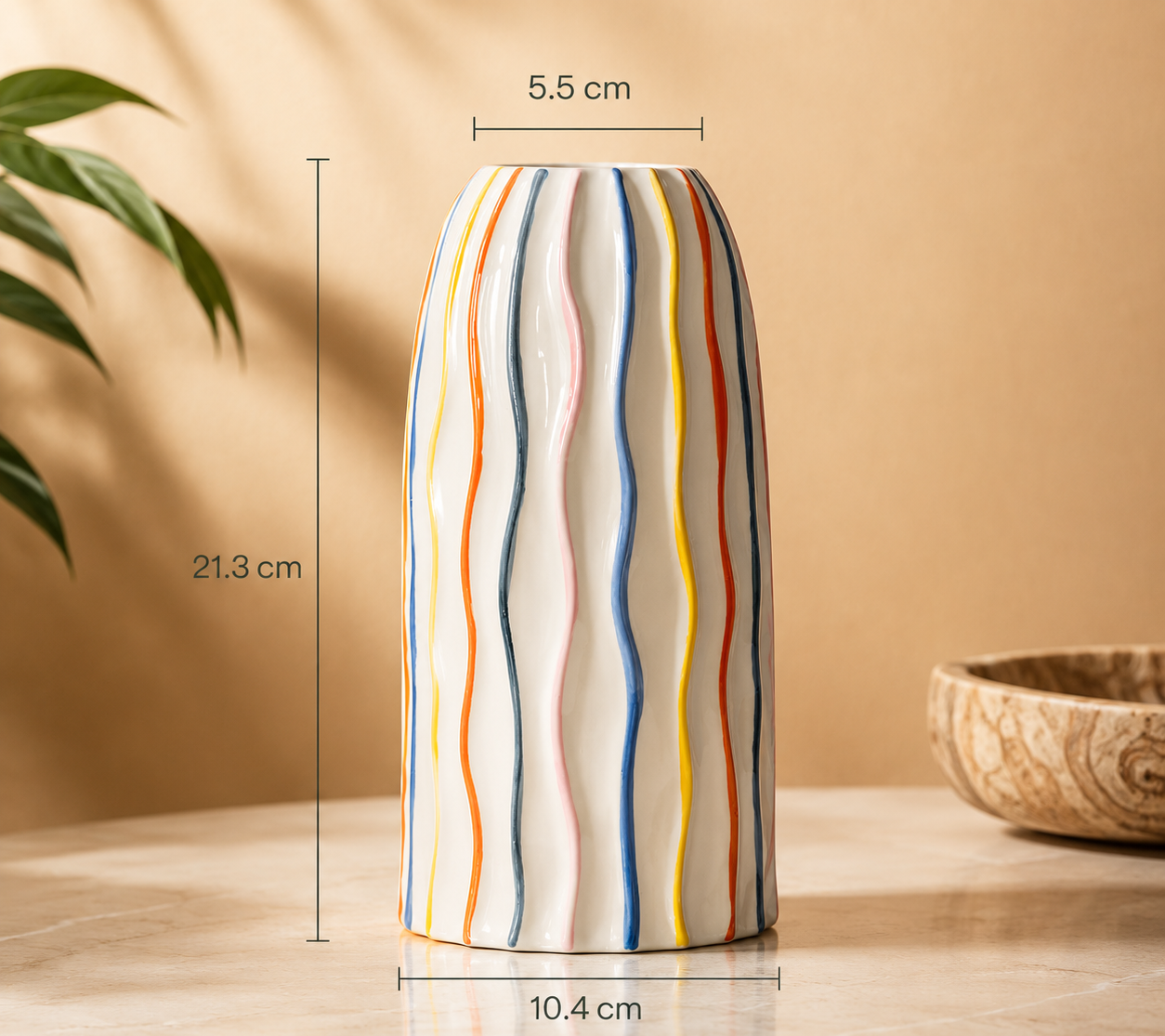 Vaso em cerâmica com riscas coloridas Calyphe