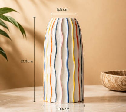 Vaso em cerâmica com riscas coloridas Calyphe