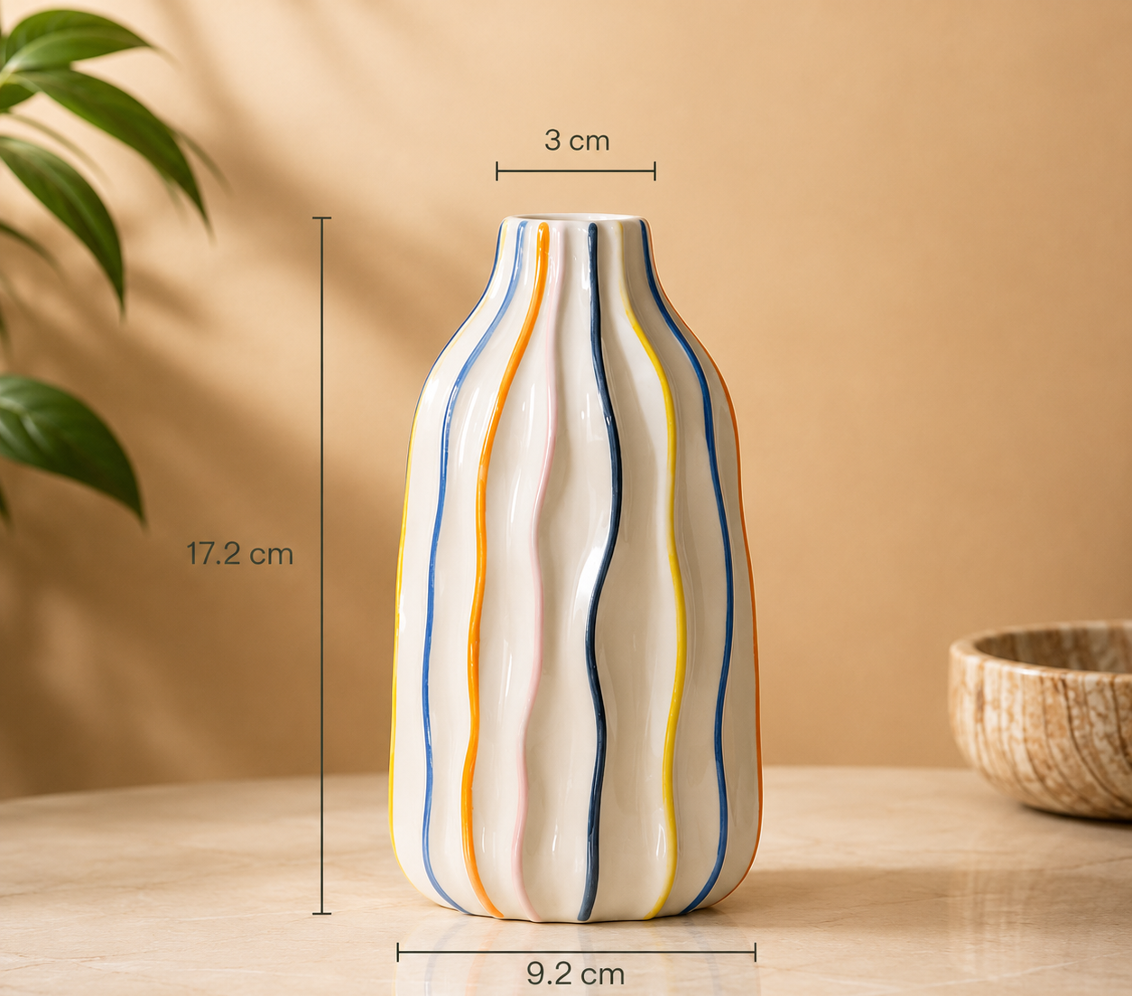 Vaso em cerâmica com riscas coloridas Calyphe