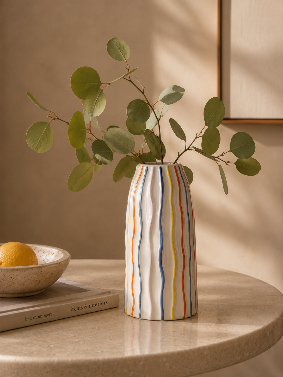 Vaso em cerâmica com riscas coloridas Calyphe