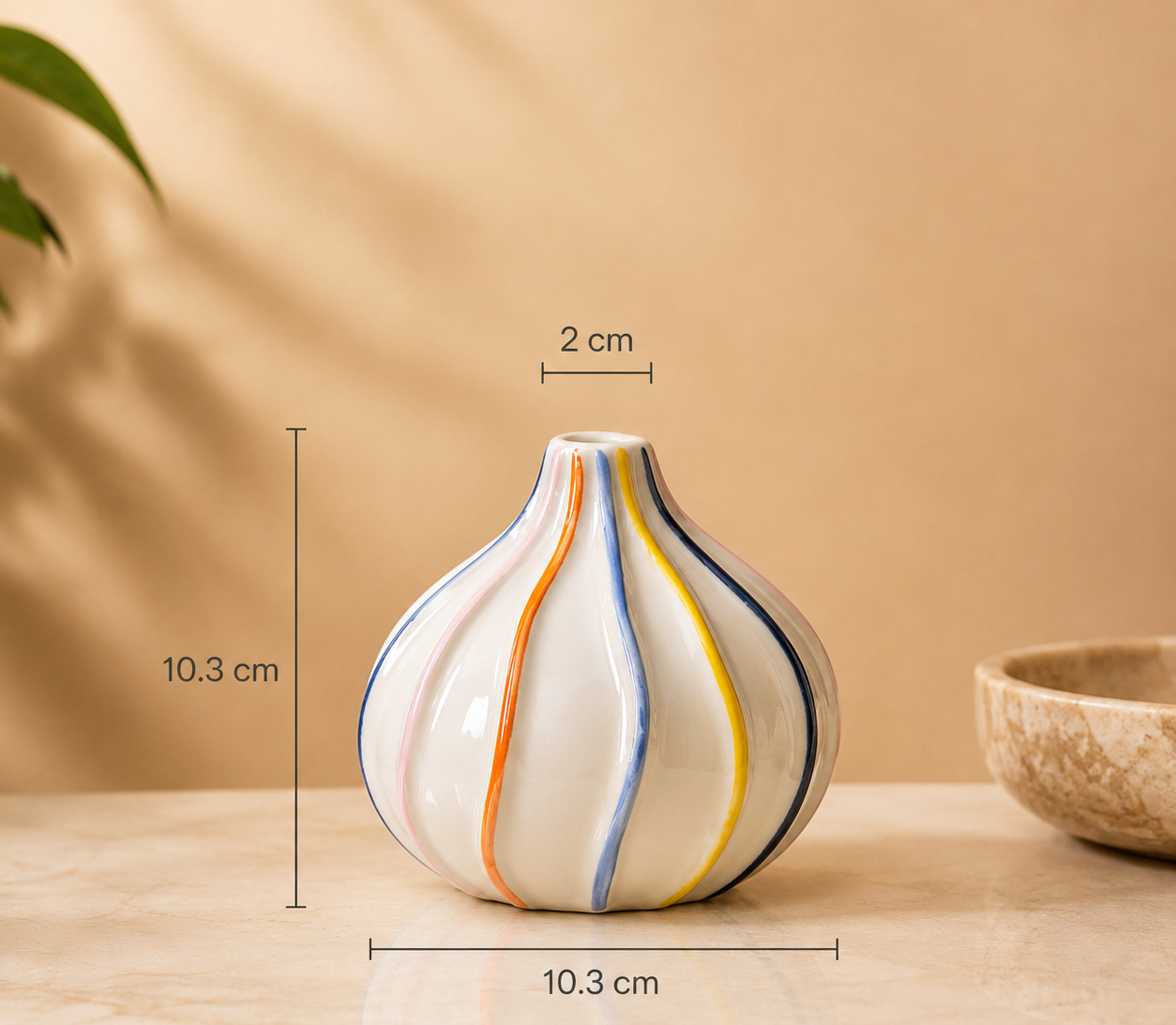 Vaso em cerâmica com riscas coloridas Calyphe