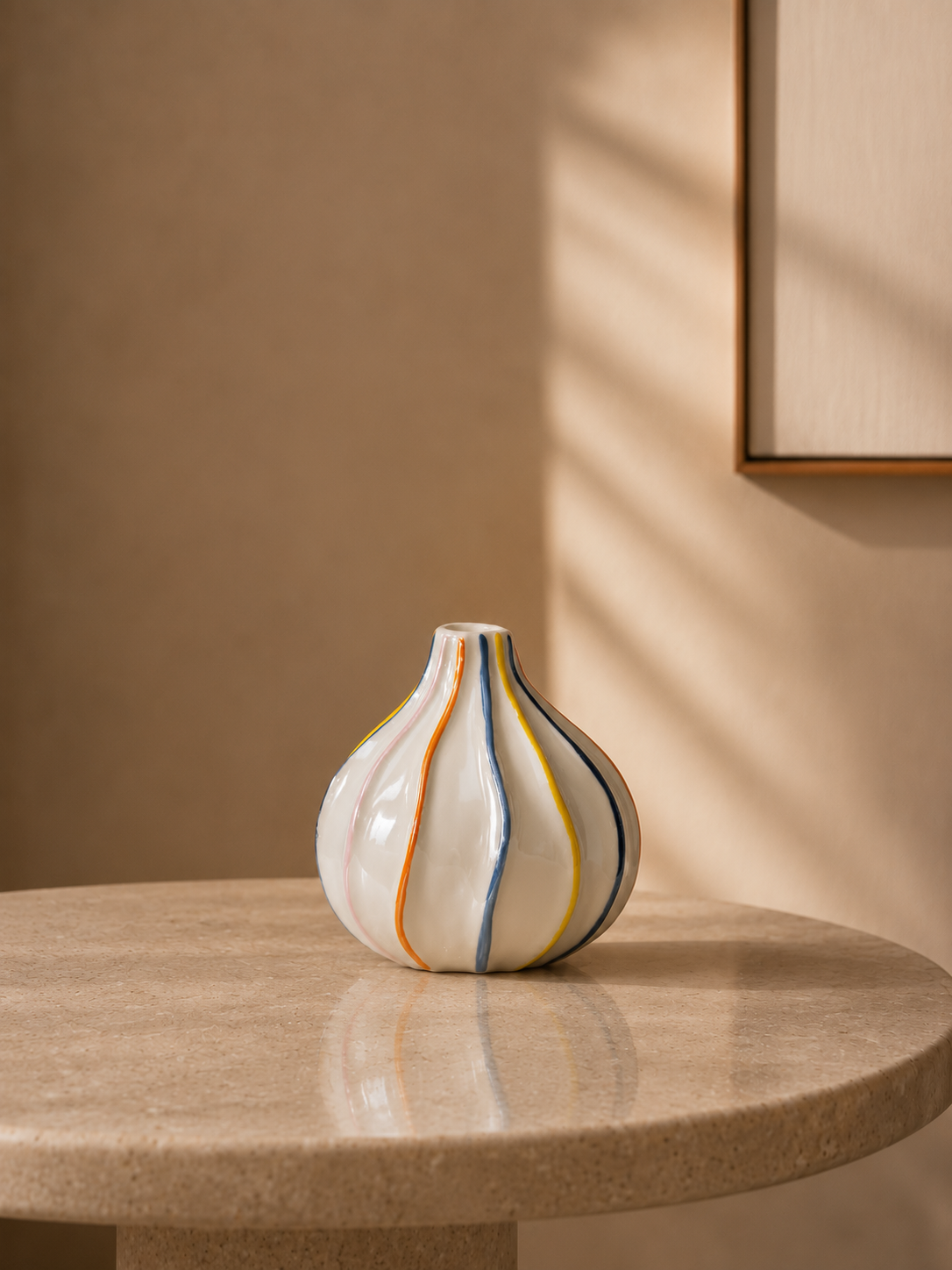 Vaso em cerâmica com riscas coloridas Calyphe